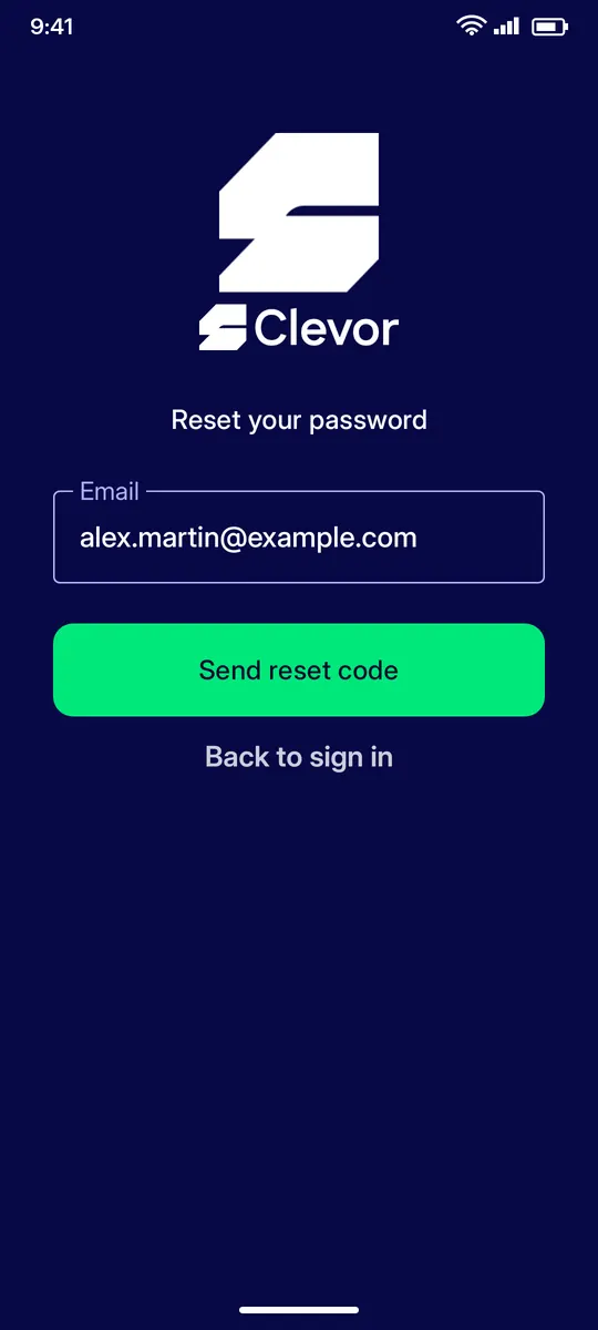 Clevor app screenshot: signin forgot password