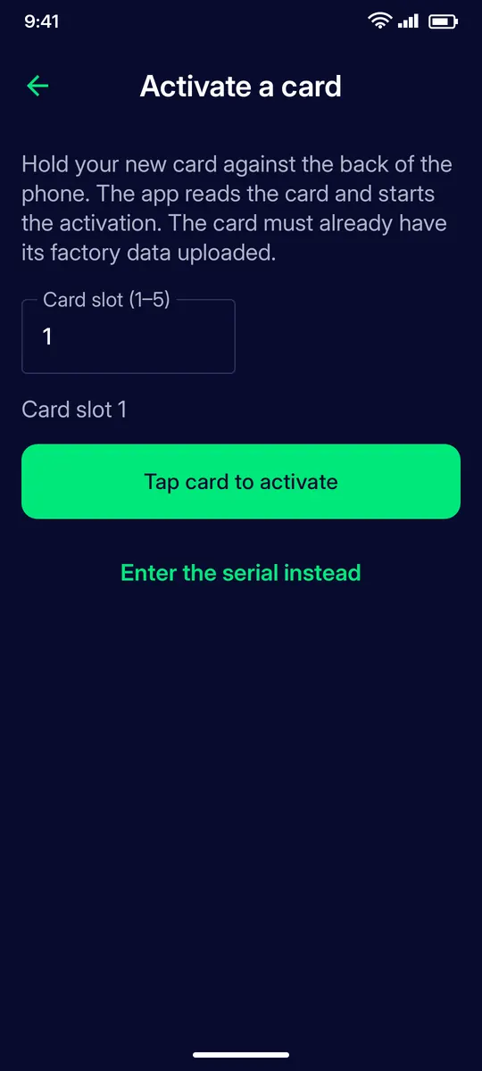Clevor app screenshot: activate tap or serial
