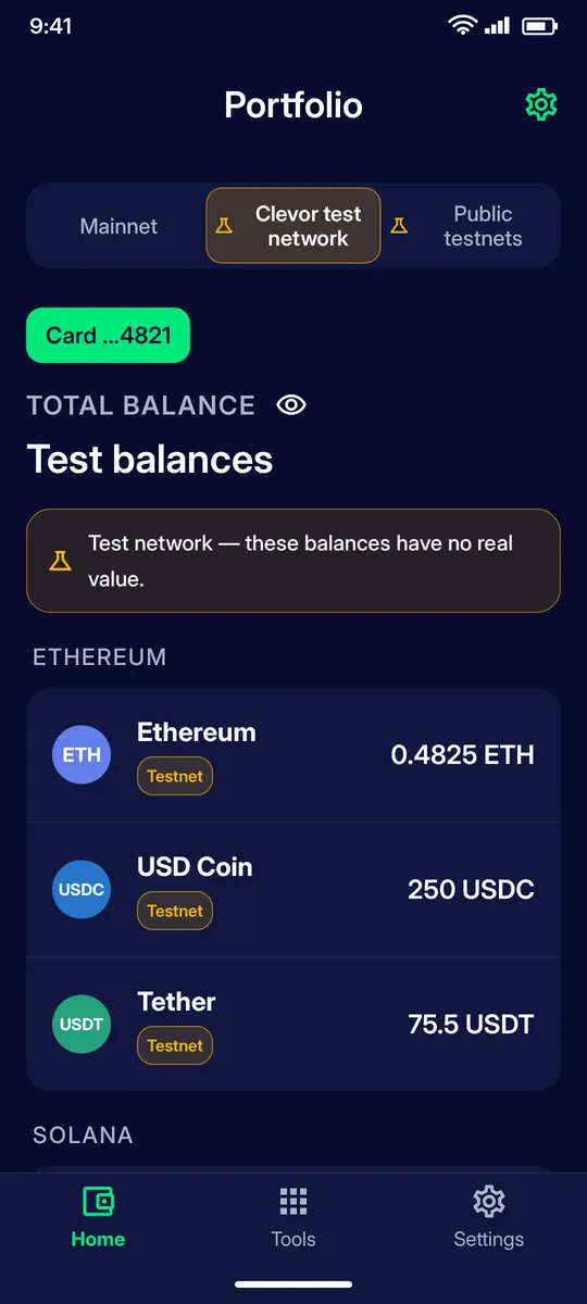 Clevor app screenshot: home portfolio