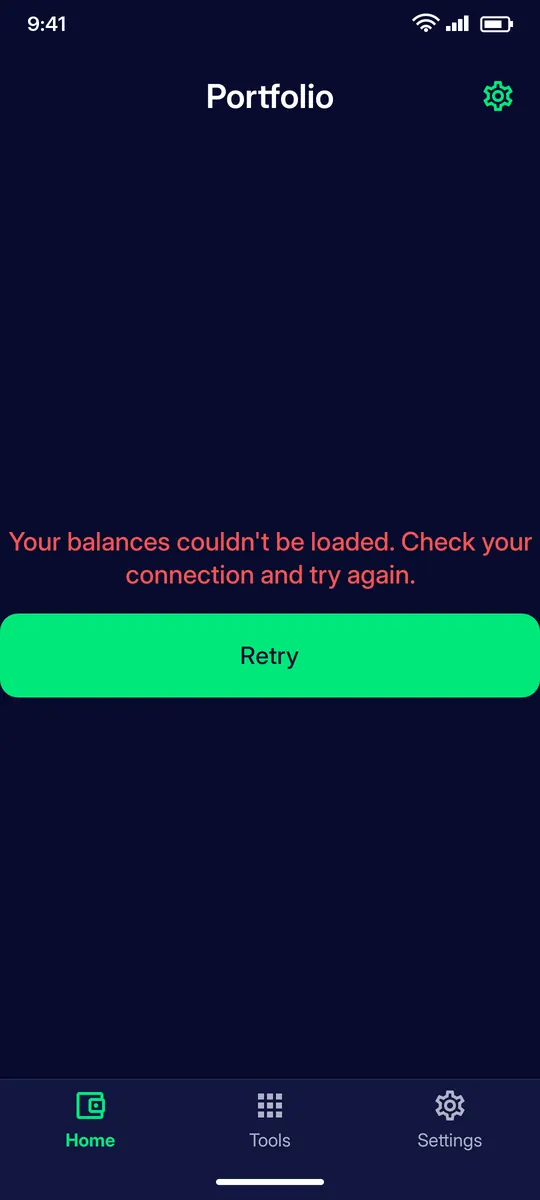 Clevor app screenshot: home load error