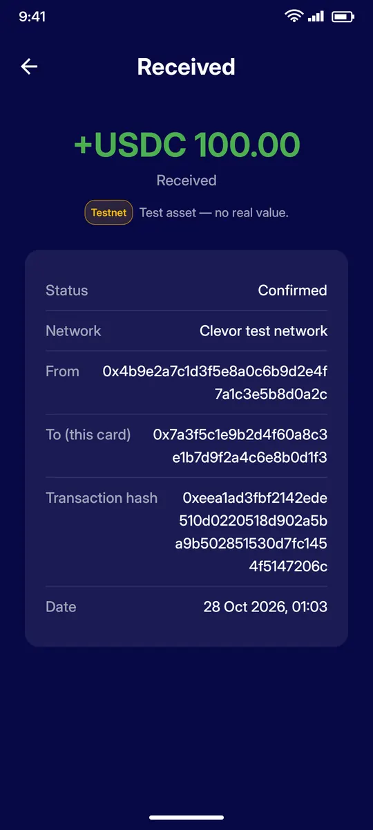 Clevor app screenshot: history detail received