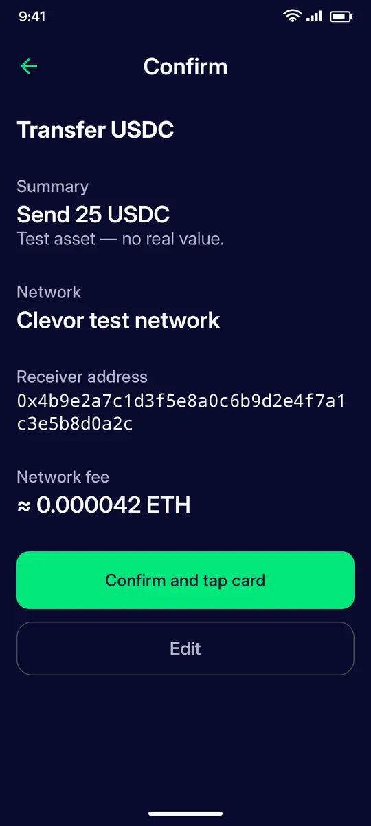 Clevor app screenshot: send confirm