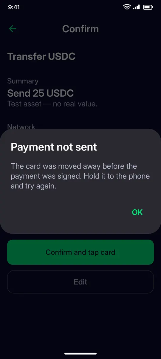 Clevor app screenshot: send error dialog
