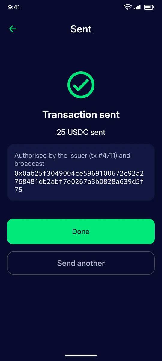 Clevor app screenshot: send sent