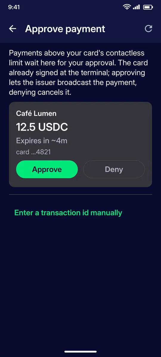 Clevor app screenshot: pay approve on phone