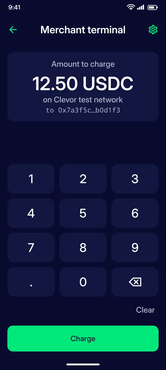 Clevor app screenshot: merchant kiosk amount