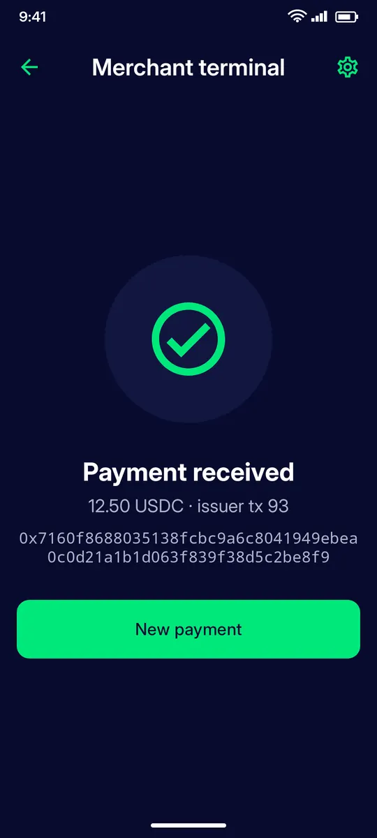 Clevor app screenshot: merchant kiosk paid