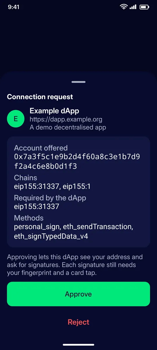 Clevor app screenshot: tools walletconnect connect sheet