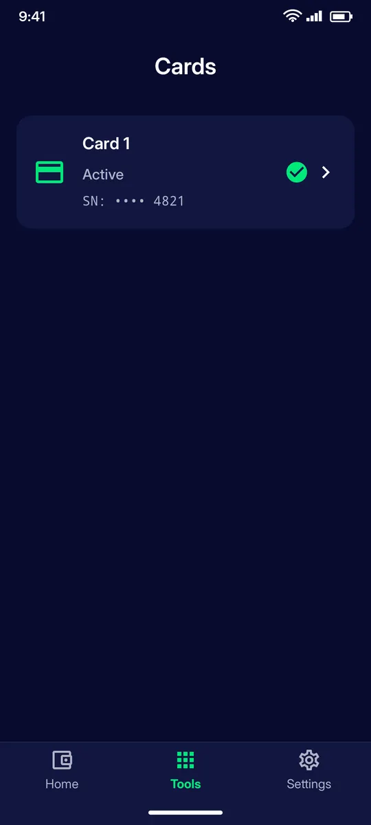 Clevor app screenshot: cards list