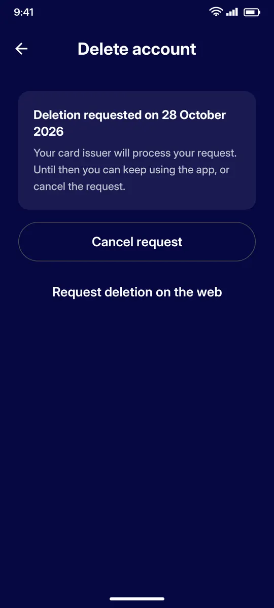 Clevor app screenshot: delete account pending